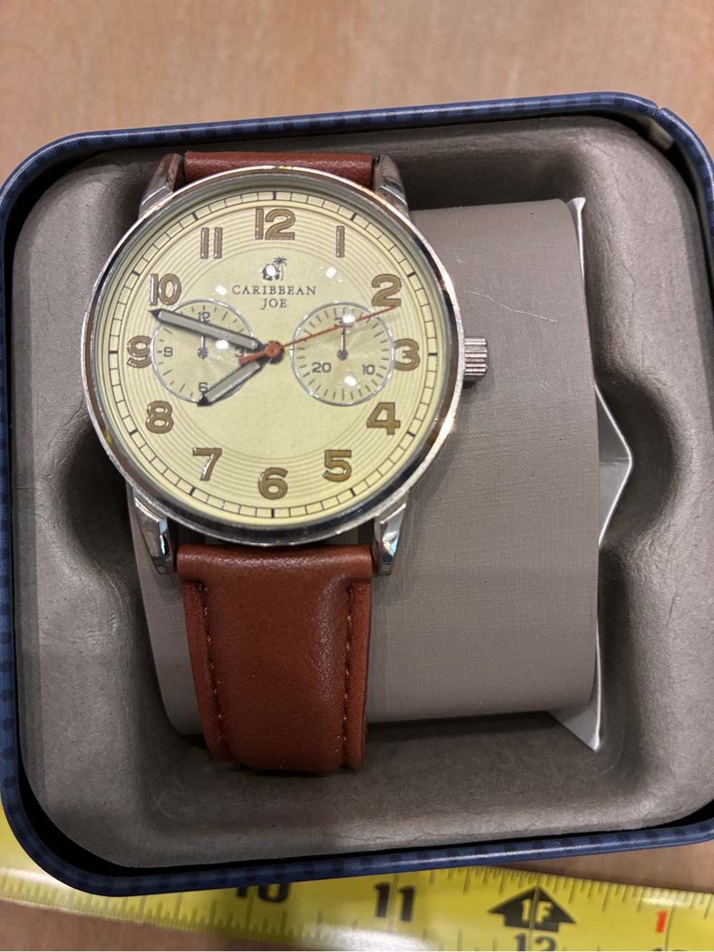 Caribbean Joe Brown Leather Strap Watch with Cream Dial